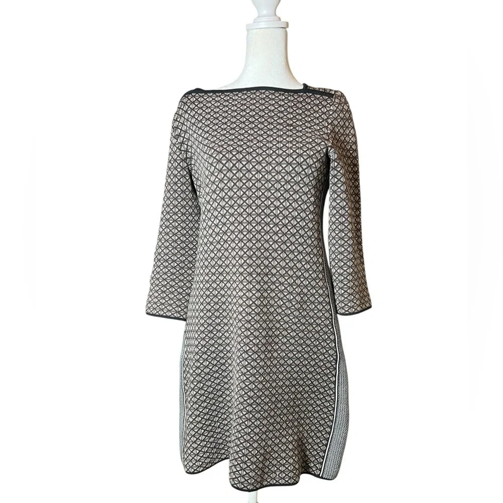 Tory Burch - Brown & Black Diamond Knit Dress W/ Black Trim Size Small Petite